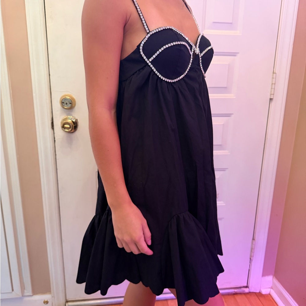 Black Dress with Rhinestone Straps - Picture 2 of 3